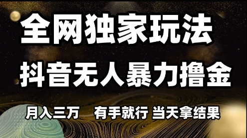 全网独家玩法抖音无人暴力撸金，月入3W，有手就行，当天拿结果【揭秘】-知微分享
