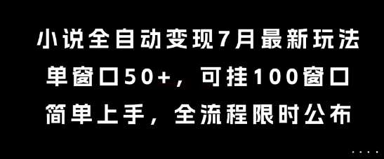 小说全自动变现7月玩法，单窗口50+，可挂100窗口，简单上手，全流程限时公布【揭秘】-知微分享
