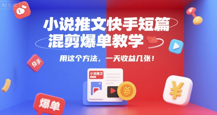 小说推文快手短篇混剪爆单教学，用这个方法，一天收益几张-知微分享