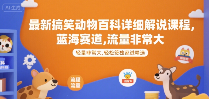 最新搞笑动物百科详细解说课程，蓝海赛道，流量非常大，轻松签独家进精选-知微分享