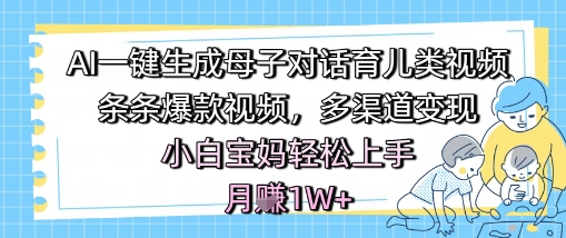 AI一键生成母子对话育儿类视频，条条爆款视频，多渠道变现，小白宝妈轻松上手，月入1W+-知微分享
