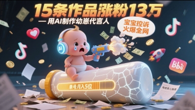 用AI制作幼崽代言人，宝宝的控诉火爆全网，15条作品涨粉13W，单号月入5位数实操教程-知微分享